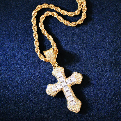 Large Cross Pendant Necklace | CZ Iced Out Hip Hop Chain - CaratixJewelry