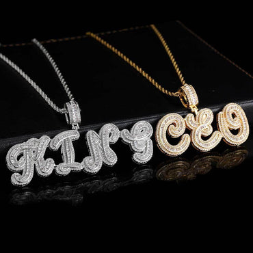 Calligraphy Letter Pendant Necklace with Micro-Pave T-Shaped Zircon Stones for Men | Caratix Jewelry - CaratixJewelry