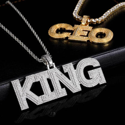 DIY 3-Layer Letter Pendant Necklace with Copper Frame and Full Zircon Stones for Men and Women | Caratix Jewelry - CaratixJewelry