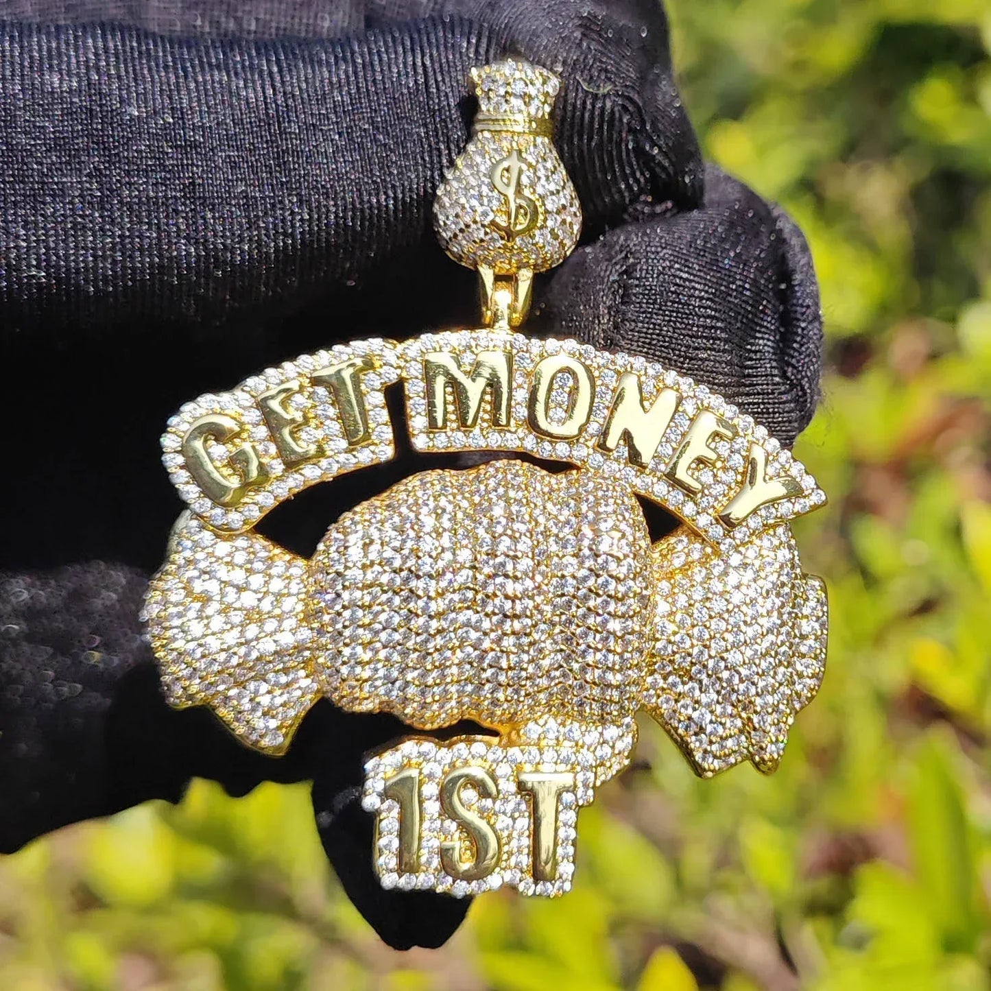 Iced Out “Get Money” Fist Pendant Necklace – Hip Hop CZ Copper Streetwear Jewelry - CaratixJewelry