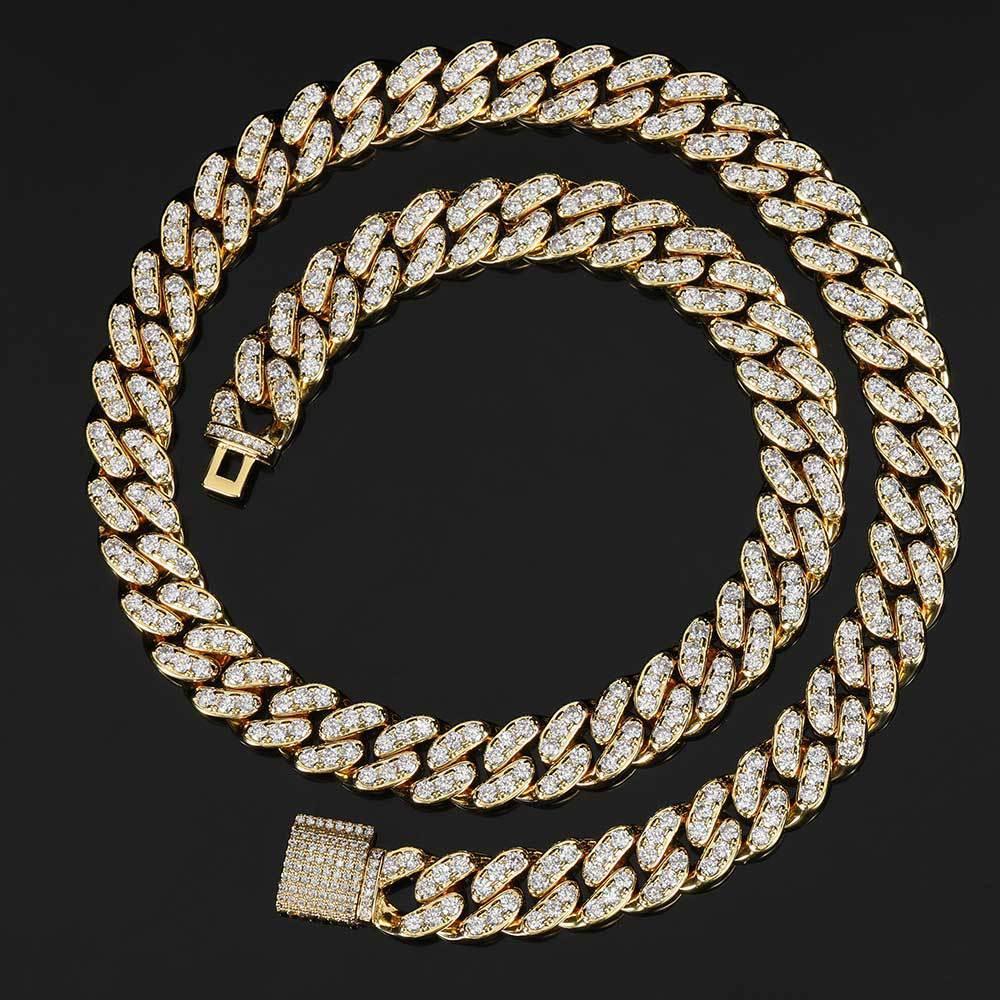 12mm Iced Out Cuban Chain Necklace Single Row Zircon - CaratixJewelry