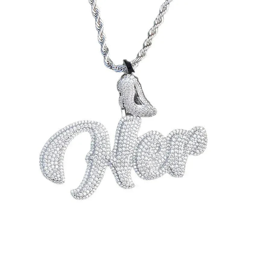 Iced Out "HER" Stiletto Letter Pendant | Women's Real Copper High Heel Necklace - CaratixJewelry