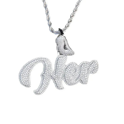 Iced Out "HER" Stiletto Letter Pendant | Women's Real Copper High Heel Necklace - CaratixJewelry
