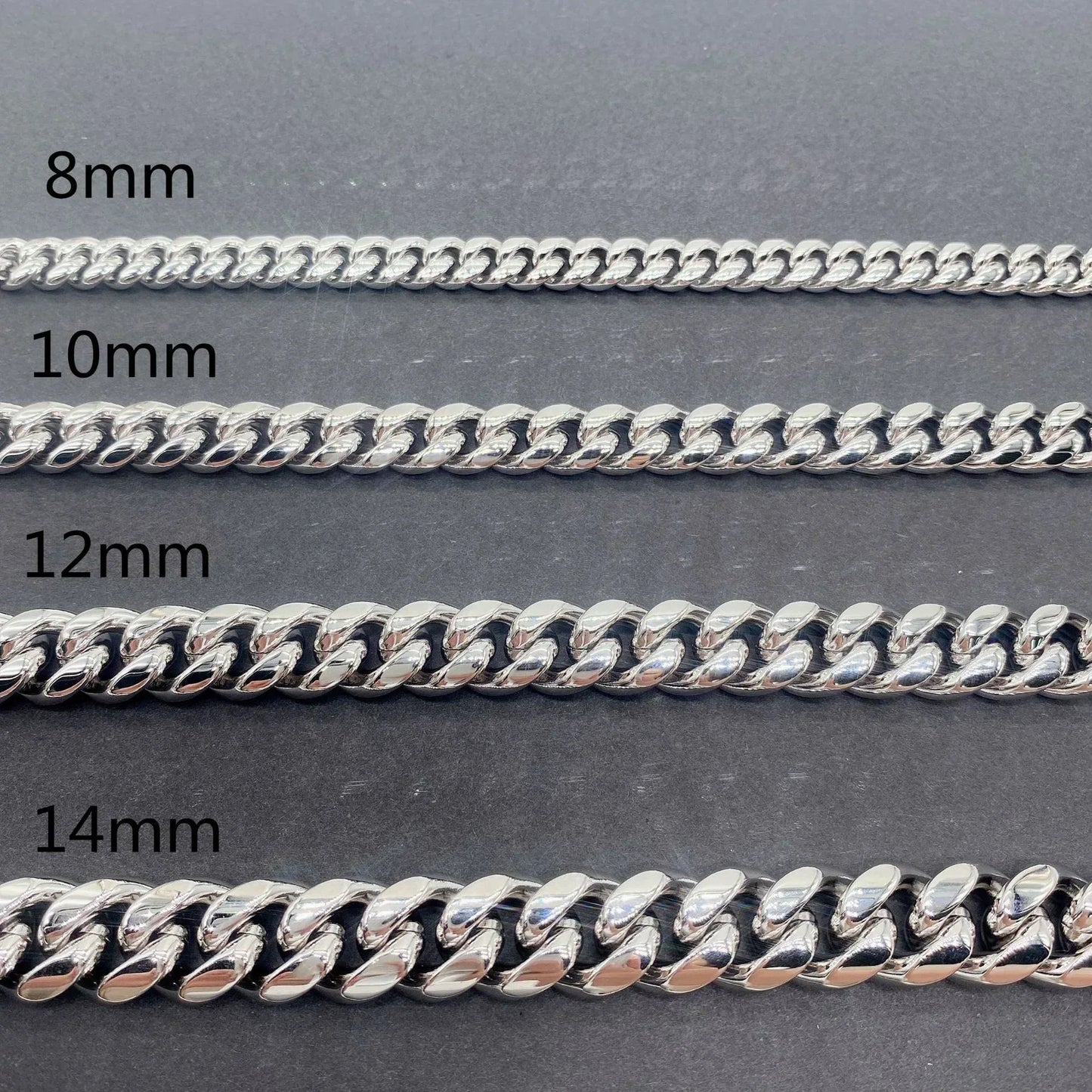 8mm / 10mm Stainless Steel Cuban Link Chain – Hip Hop Streetwear Necklace with Sterling Silver Moissanite Iced-Out Clasp - CaratixJewelry
