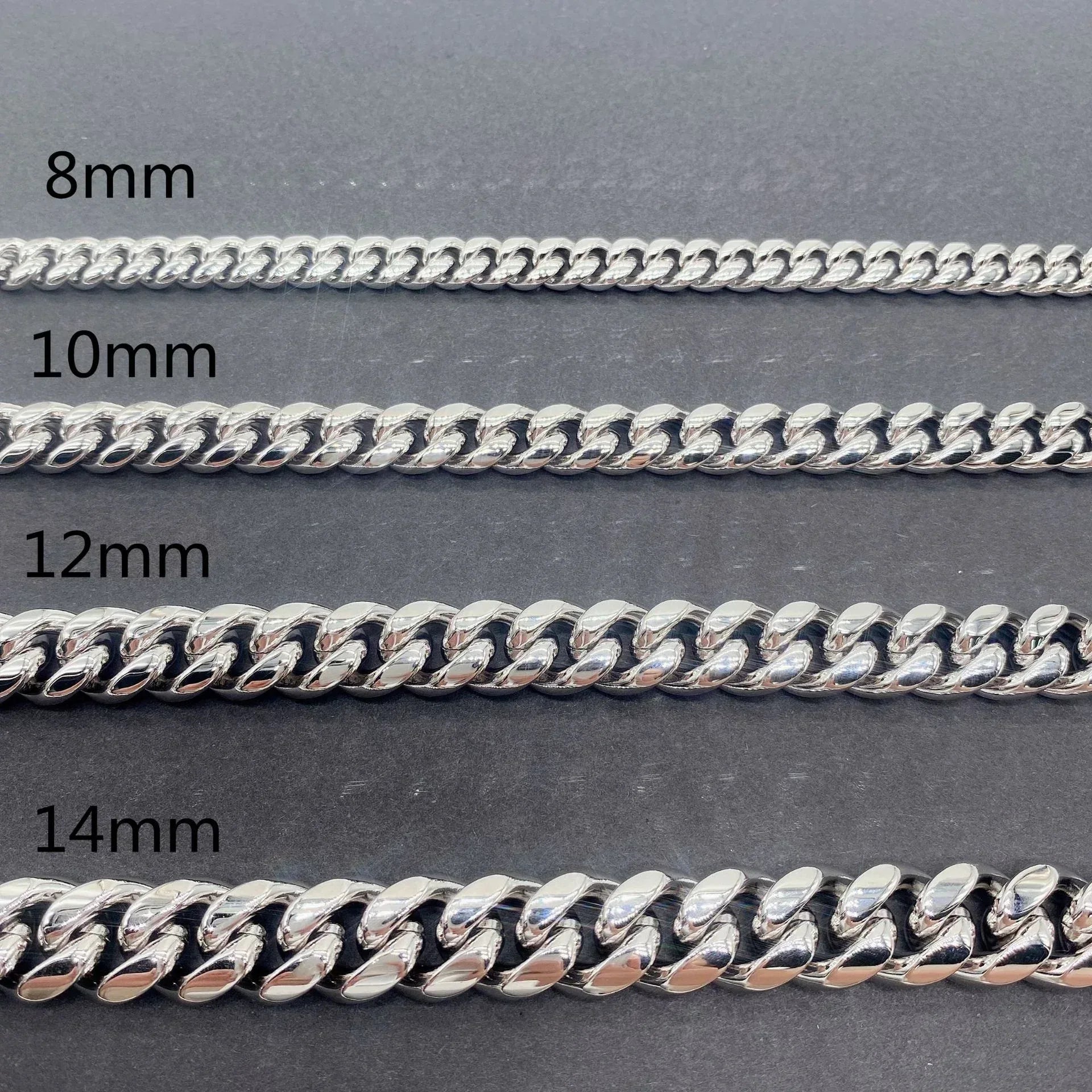 8mm / 10mm Stainless Steel Cuban Link Chain – Hip Hop Streetwear Necklace with Sterling Silver Moissanite Iced-Out Clasp - CaratixJewelry
