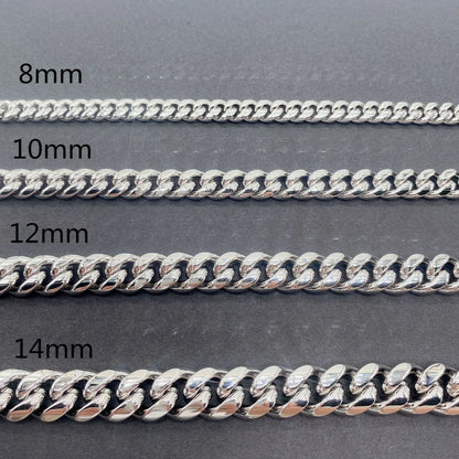 8mm / 10mm Stainless Steel Cuban Link Chain – Hip Hop Streetwear Necklace with Sterling Silver Moissanite Iced-Out Clasp - CaratixJewelry