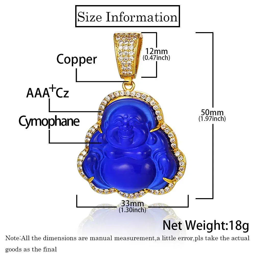 Custom Cat's Eye Stone Maitreya Buddha Pendant Necklace with Zircon Stones for Men and Women | Caratix Jewelry - CaratixJewelry
