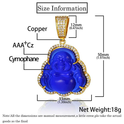Custom Cat's Eye Stone Maitreya Buddha Pendant Necklace with Zircon Stones for Men and Women | Caratix Jewelry - CaratixJewelry