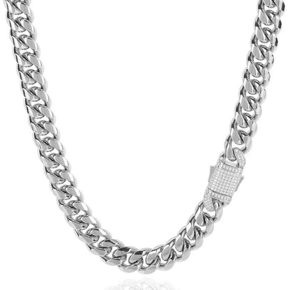 Cuban Chain Necklace with Zircon Stones and Spring Clasp for Men | Titanium Steel and Stainless Steel | Caratix Jewelry - CaratixJewelry