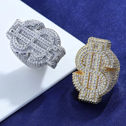 Dollar Sign Zircon Ring for Men | Trendy Hip Hop Jewelry | Customizable Jewelry | Caratix Jewelry - CaratixJewelry