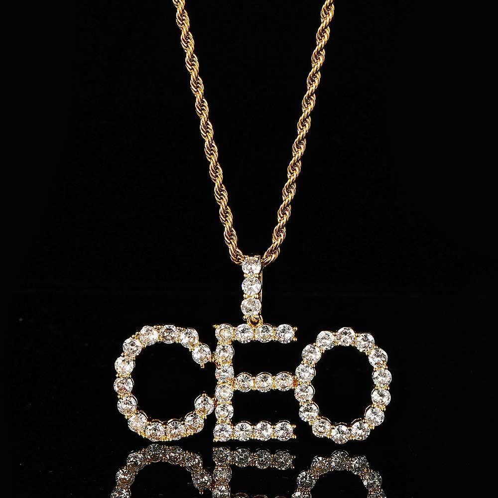 Letter Combination Pendant Necklace with Single Row Zircon Stones for Men | Caratix Jewelry - CaratixJewelry
