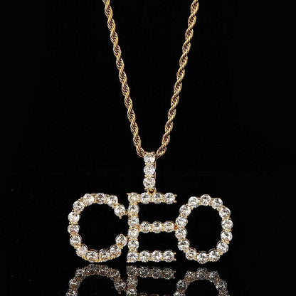 Letter Combination Pendant Necklace with Single Row Zircon Stones for Men | Caratix Jewelry - CaratixJewelry