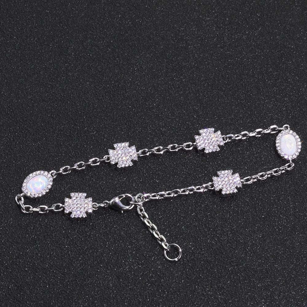 Custom Opal Cross Necklace & Bracelet Set | Hip Hop Jewelry for Men | Caratix - CaratixJewelry