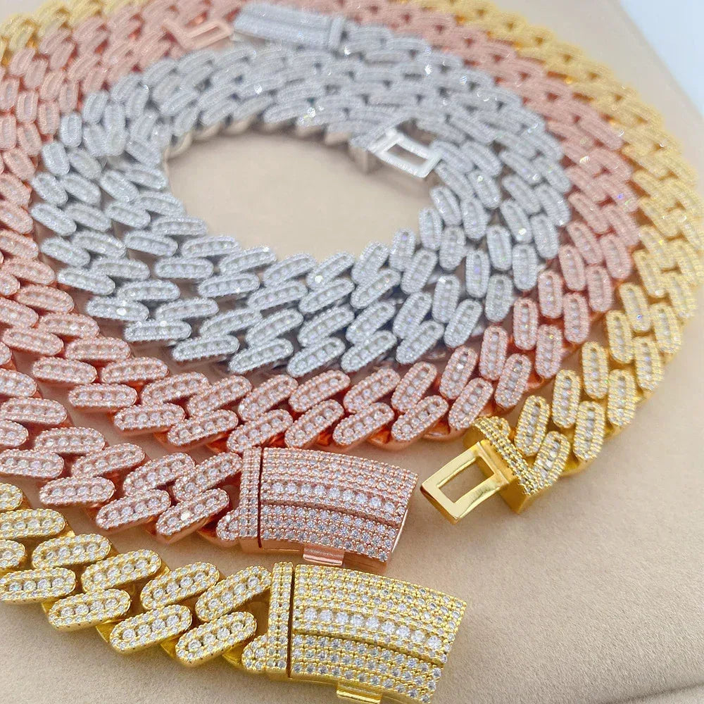 13mm Moissanite Cuban Link Necklace | S925 Silver Iced Out Hip Hop Chain - CaratixJewelry