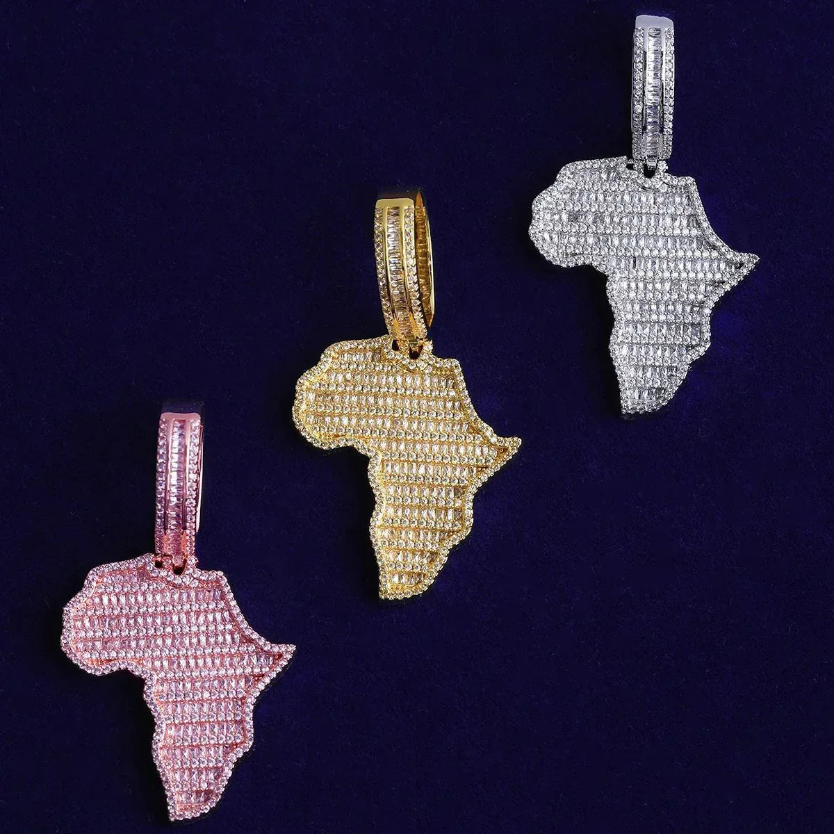 Iced Out Africa Map Pendant | Men's Real Copper CZ Motherland Necklace - CaratixJewelry