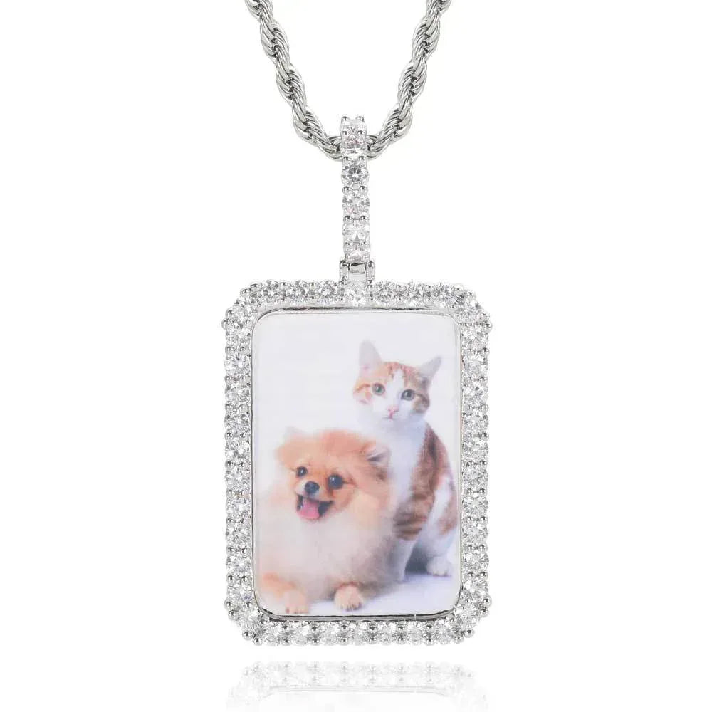 Custom Large Square Photo Pendant Necklace with Micro-Pave Zircon Stones | Caratix Jewelry - CaratixJewelry