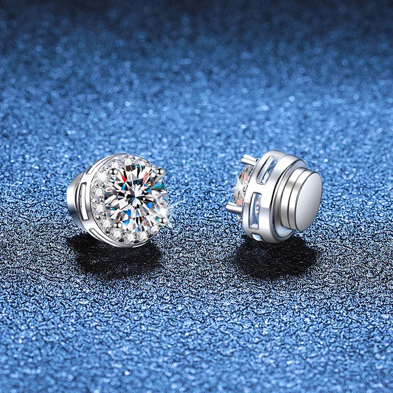 Moissanite Bezel Magnetic Earrings - 925 Sterling Silver | Caratix