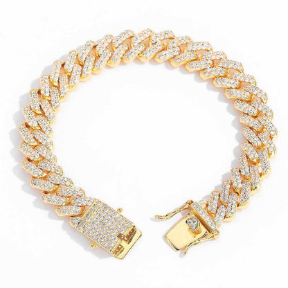 12mm Double Row Cuban Chain Bracelet with 18K Gold - CaratixJewelry