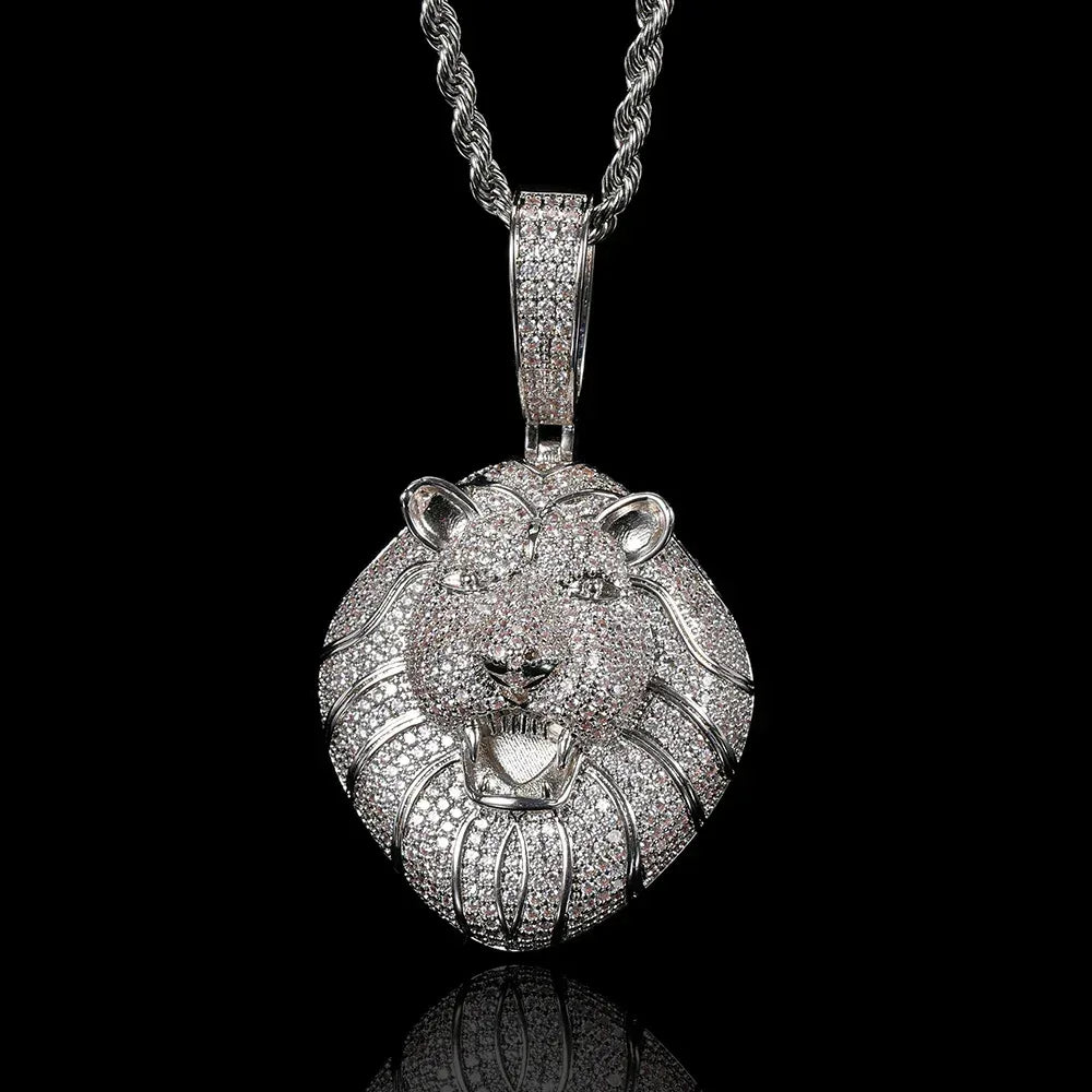 Solid Lion Head Pendant Necklace with Micro-Pave Zircon and Gold Plating for Men | Caratix Jewelry - CaratixJewelry