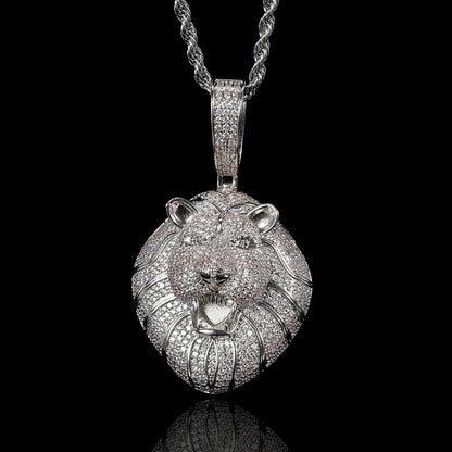 Solid Lion Head Pendant Necklace with Micro-Pave Zircon and Gold Plating for Men | Caratix Jewelry - CaratixJewelry