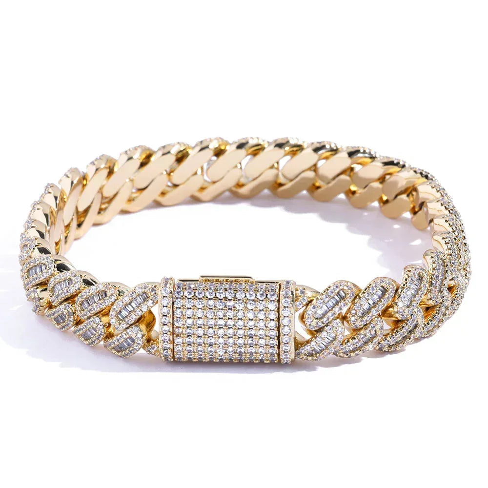12mm Iced Out Cuban Bracelet T-Cut Zircon Gold Chain Rapper Style - CaratixJewelry