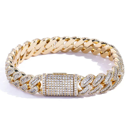 12mm Iced Out Cuban Bracelet T-Cut Zircon Gold Chain Rapper Style - CaratixJewelry