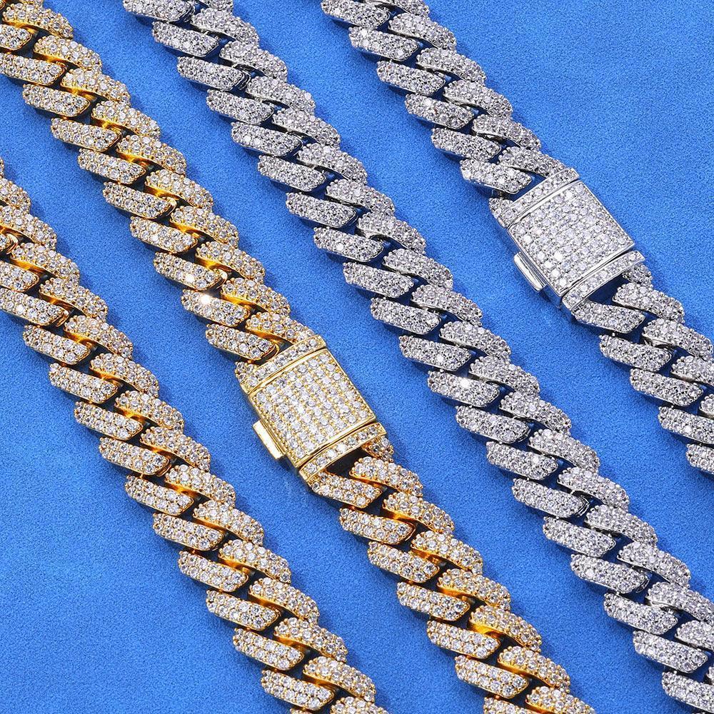 12mm Double-Row Moissanite -Cut Cuban Link Chain for Men – S925 Sterling Silver Custom Luxury Hip Hop Necklace - CaratixJewelry