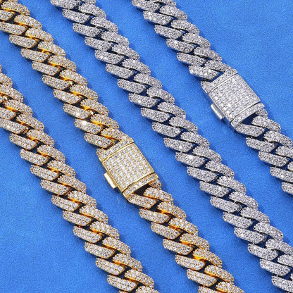 12mm Double-Row Moissanite -Cut Cuban Link Chain for Men – S925 Sterling Silver Custom Luxury Hip Hop Necklace - CaratixJewelry