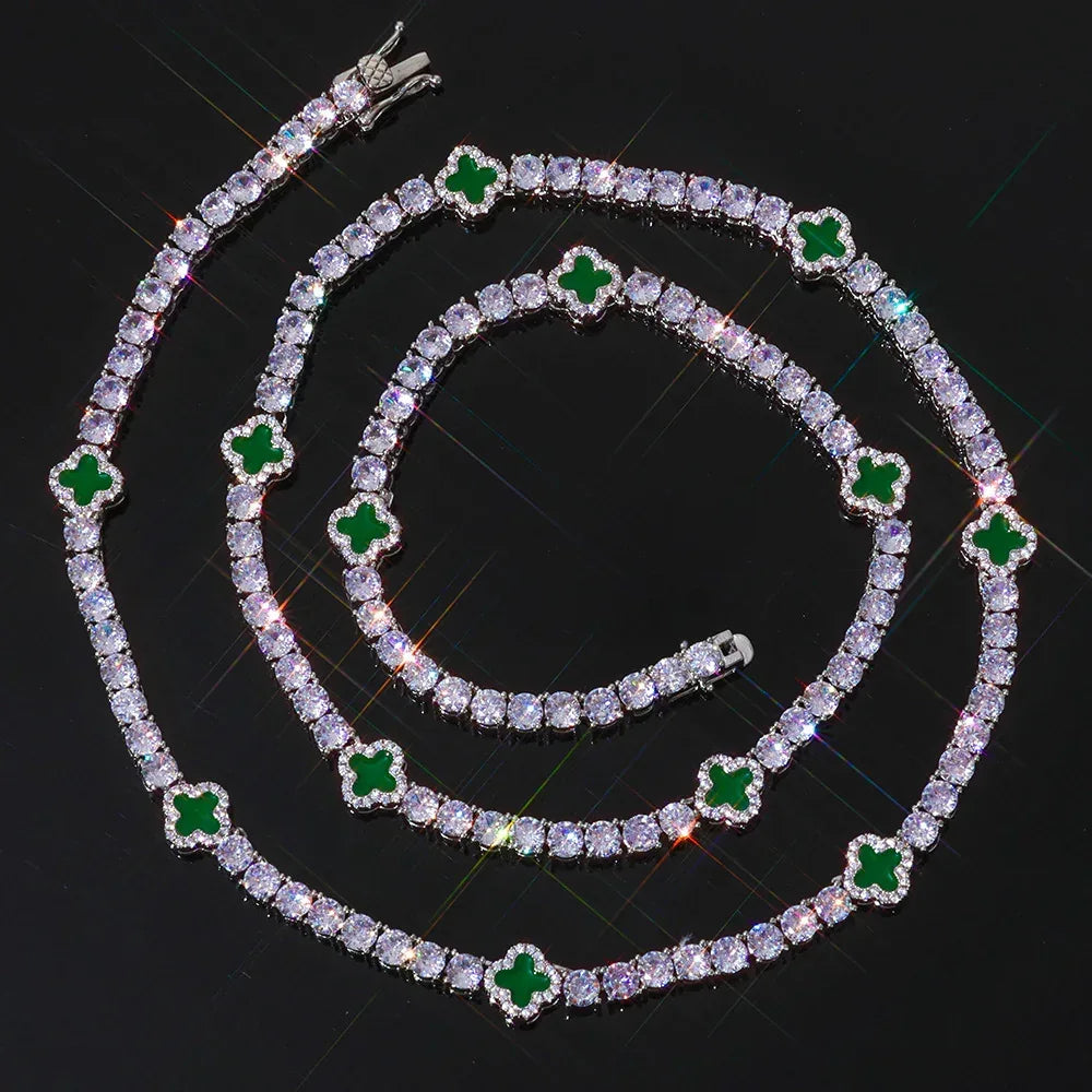 Custom S925 Silver 4mm Clover Tennis Chain | Women's Rapper Iced Out Chain | Caratix - CaratixJewelry