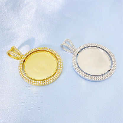 S925 Sterling Silver Rotating Double-Sided Moissanite Photo Pendant | DIY Picture Charm | Caratix
