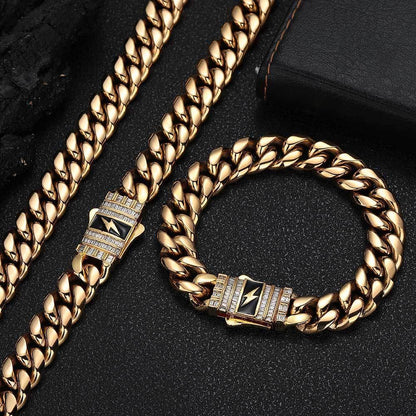 Stainless Steel Cuban Chain Lightning Zircon Necklace with Spring Clasp for Men | Caratix Jewelry - CaratixJewelry