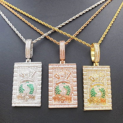 Iced Out Money Bag Dog Tag Pendant | Men's "Soldier of Fortune" Necklace - CaratixJewelry