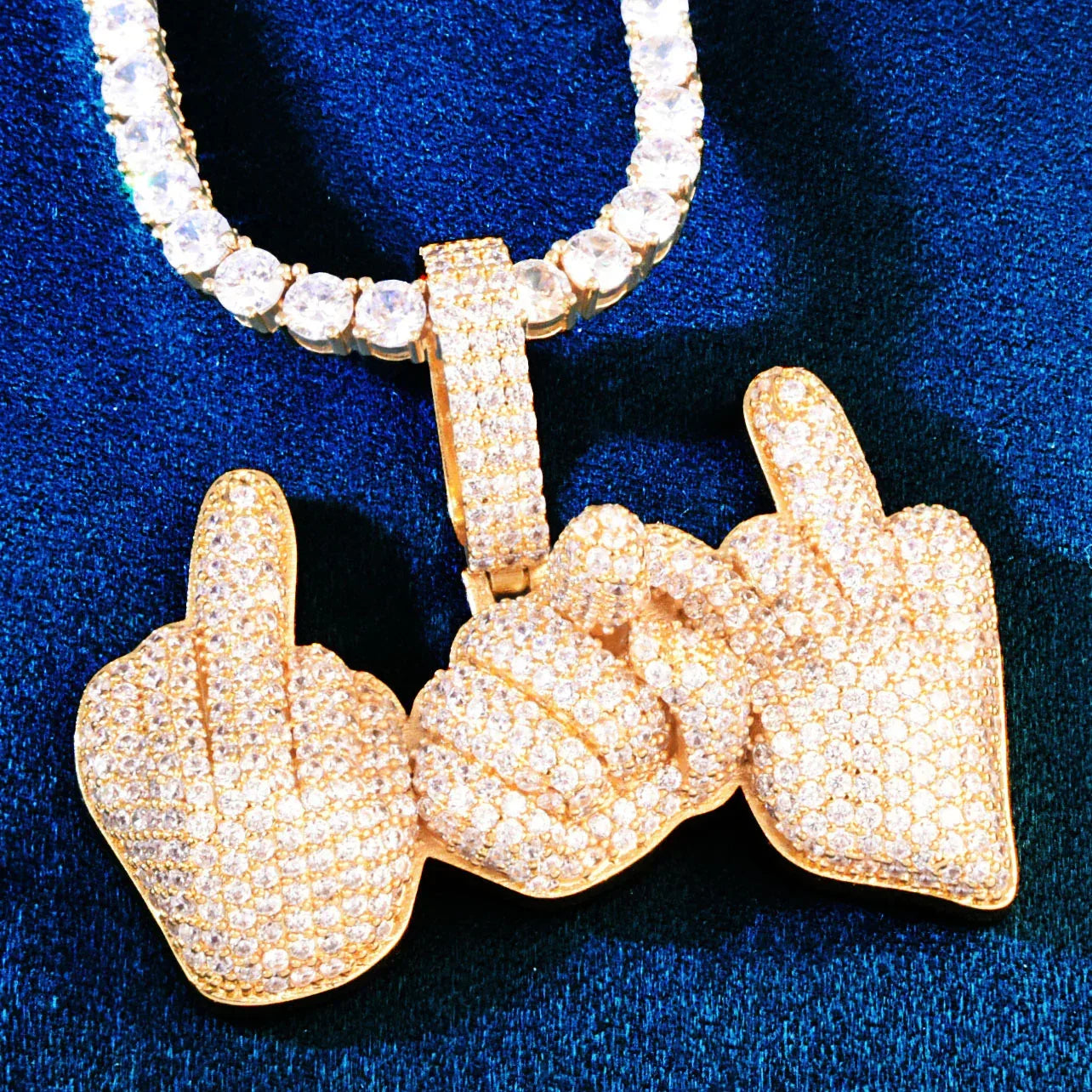 Hand Gesture Pendant Necklace | CZ Iced Out Hip Hop Rapper Streetwear Jewelry - CaratixJewelry