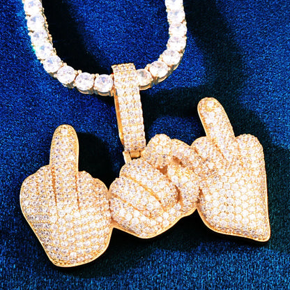 Hand Gesture Pendant Necklace | CZ Iced Out Hip Hop Rapper Streetwear Jewelry - CaratixJewelry