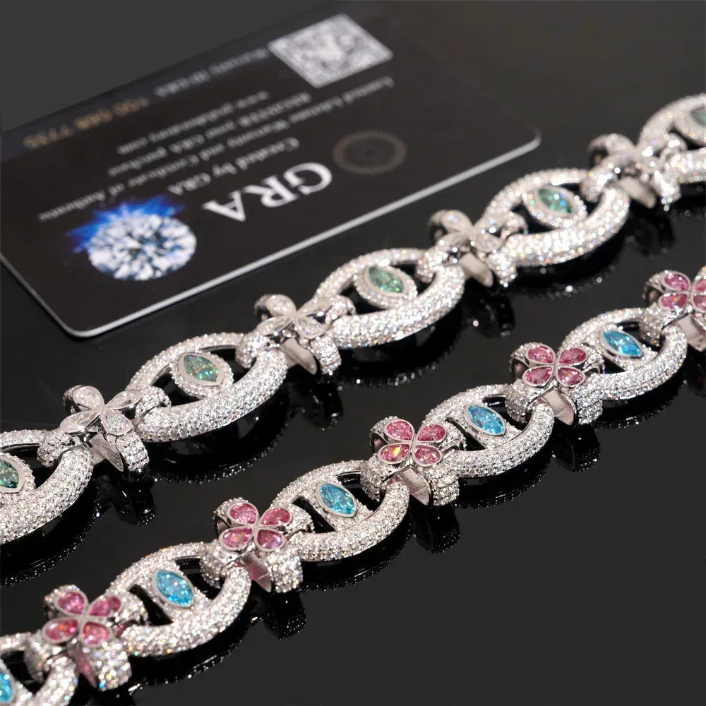 Colored Moissanite Eye & Cross Bracelet – S925 Sterling Silver Iced-Out Hip Hop Streetwear Jewelry - CaratixJewelry