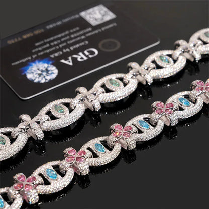 Colored Moissanite Eye & Cross Bracelet – S925 Sterling Silver Iced-Out Hip Hop Streetwear Jewelry - CaratixJewelry