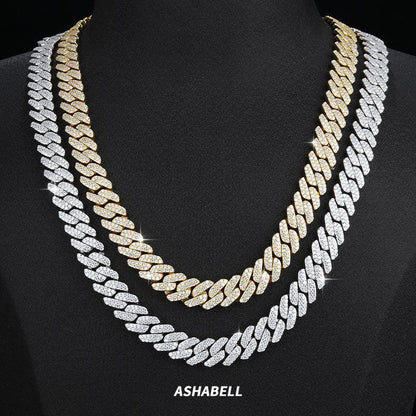 8mm / 10mm Double-Row Moissanite Cuban Link Bracelet/Necklace – S925 Sterling Silver -Cut Iced-Out Hip Hop Streetwear Jewelry - CaratixJewelry