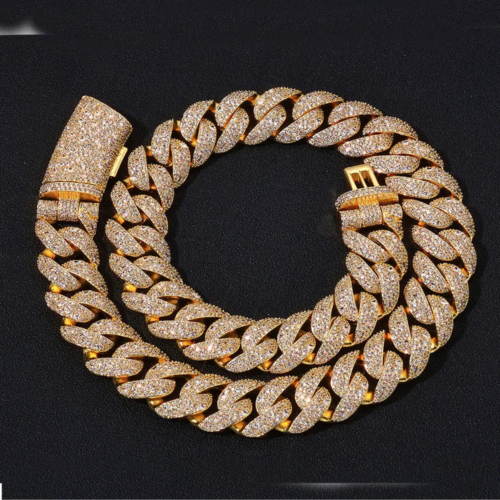 22mm Iced Out Custom Cuban Chain Necklace with Box Clasp - CaratixJewelry