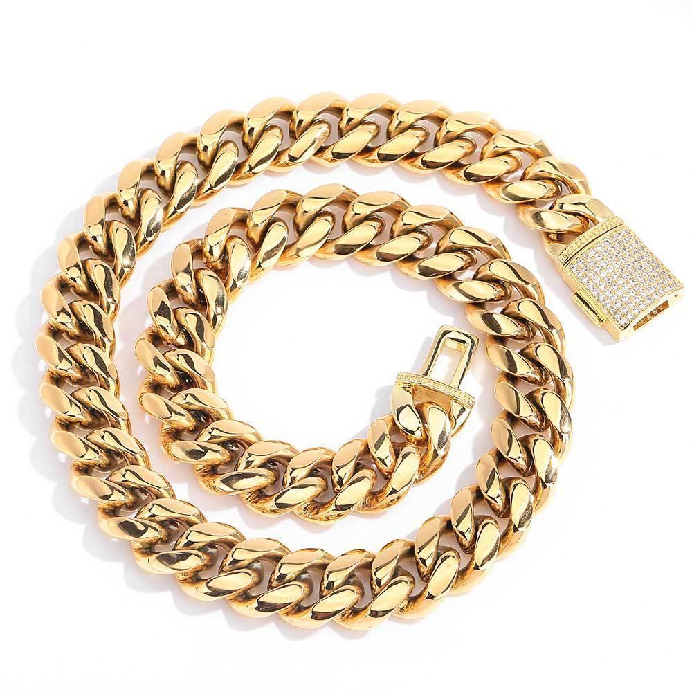 Stainless Steel Miami Cuban Chain Zircon Necklace with Flip Lock for Men | Caratix Jewelry - CaratixJewelry