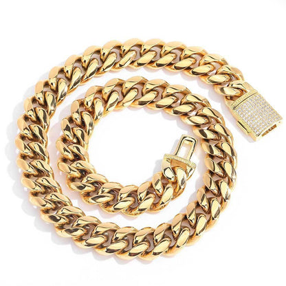 Stainless Steel Miami Cuban Chain Zircon Necklace with Flip Lock for Men | Caratix Jewelry - CaratixJewelry