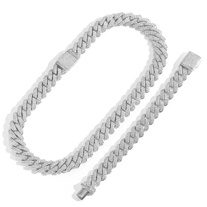 Custom 15mm S925 Sterling Silver Rhombus Cuban Chain | Double-Row Iced Out Jewelry | Caratix - CaratixJewelry