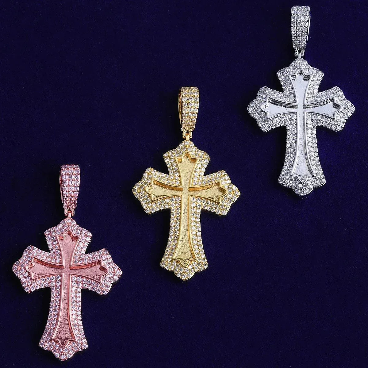 Iced Out Classic Cross Pendant | Men's Heavyweight Real Copper CZ Necklace - CaratixJewelry