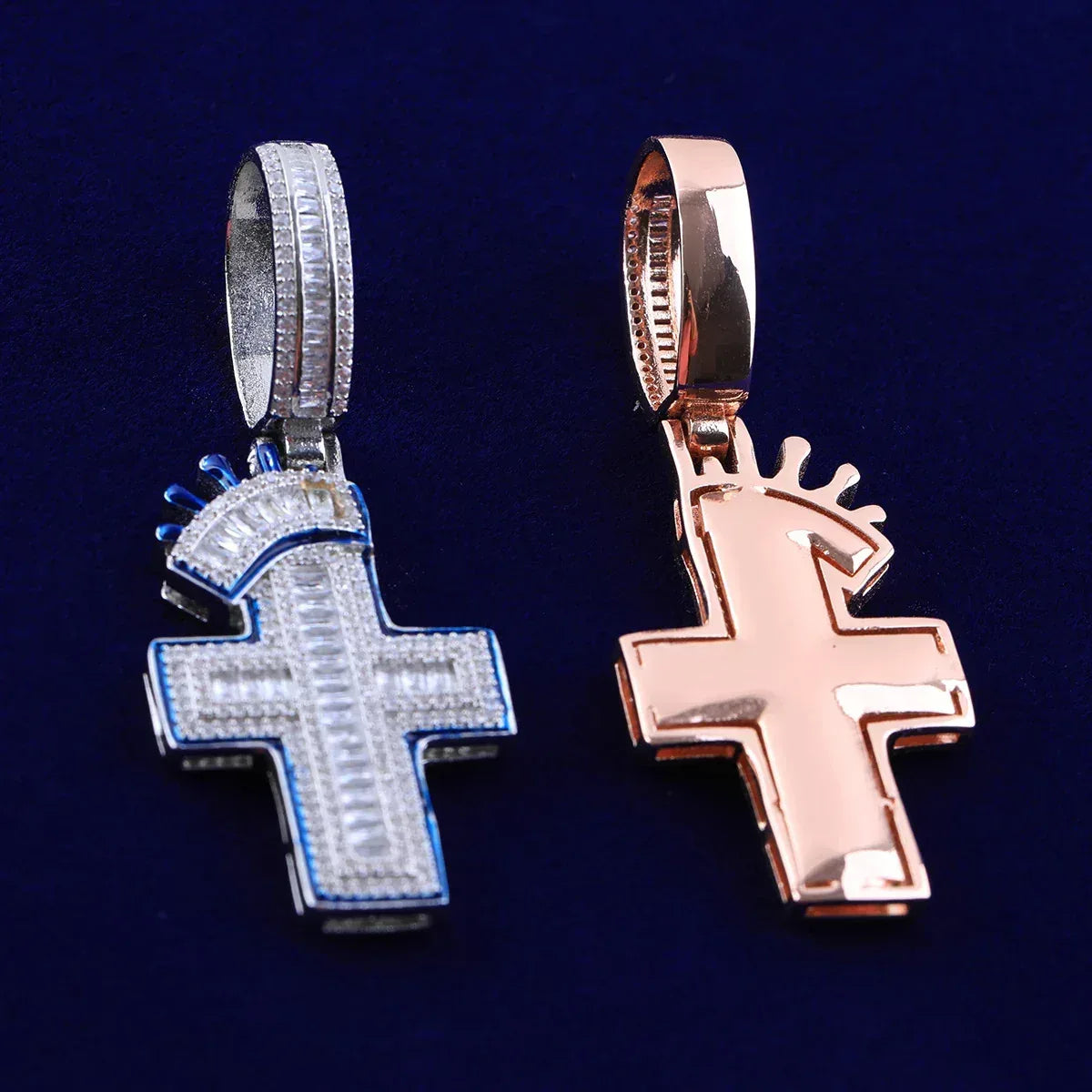 Iced Out Crown Cross Pendant | Men's & Women's Royal Faith Necklace - CaratixJewelry