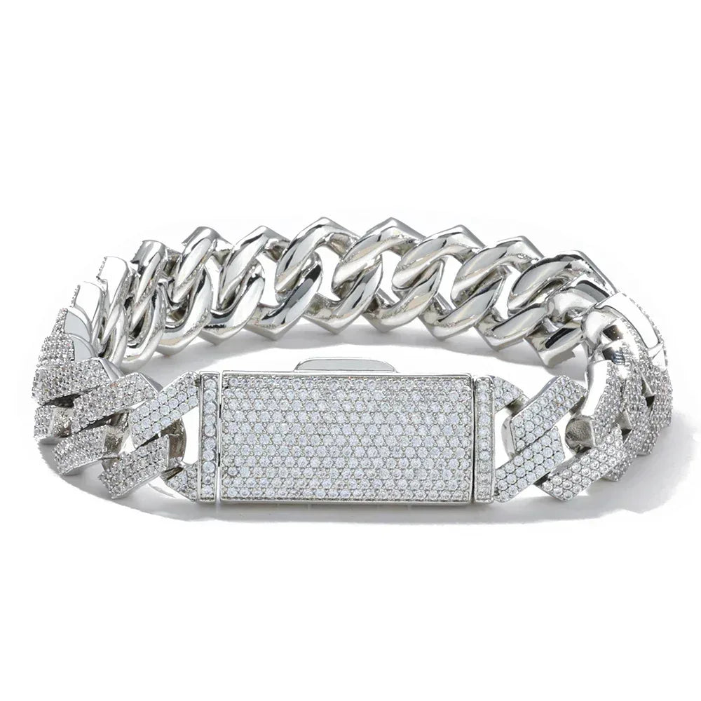 Iced Out Cut Cuban Bracelet Triple Row Zircon Cuban Link Chain Style - CaratixJewelry