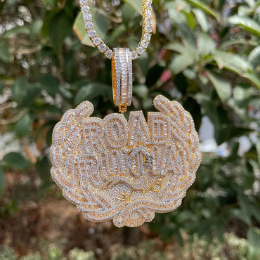 Iced Out "Road Runna" Letter Pendant | Men's Real Copper CZ Necklace - CaratixJewelry