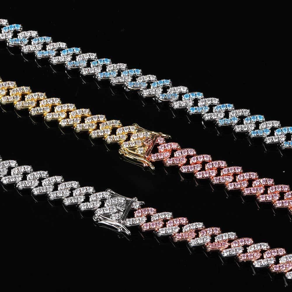 9mm Single Row Cuban Chain Necklace with Zircon Stones - CaratixJewelry