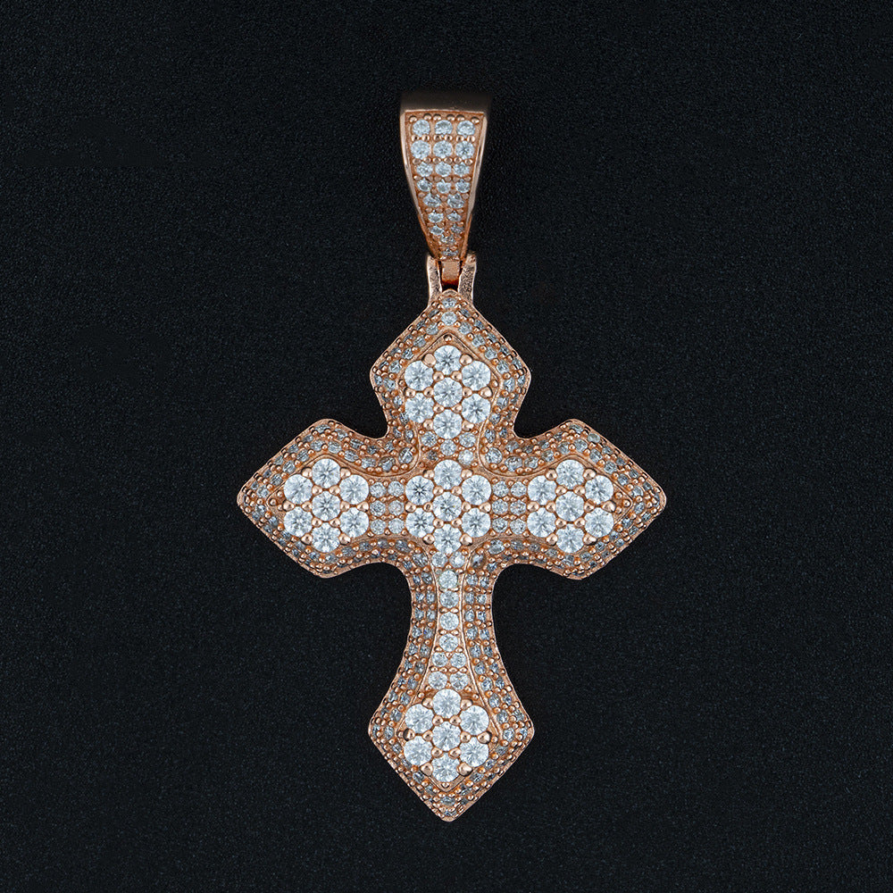 S925 Sterling Silver Moissanite Cross Pendant | Iced Out Cross for Tennis Chain | Caratix
