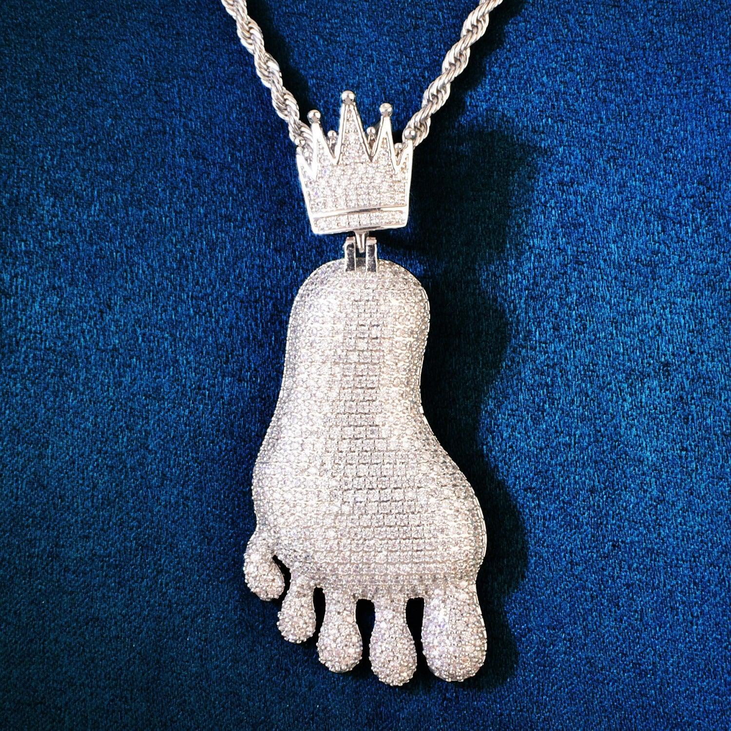Iced Out Footprint Pendant Necklace | CZ Hip Hop Unisex Trendy Jewelry - CaratixJewelry