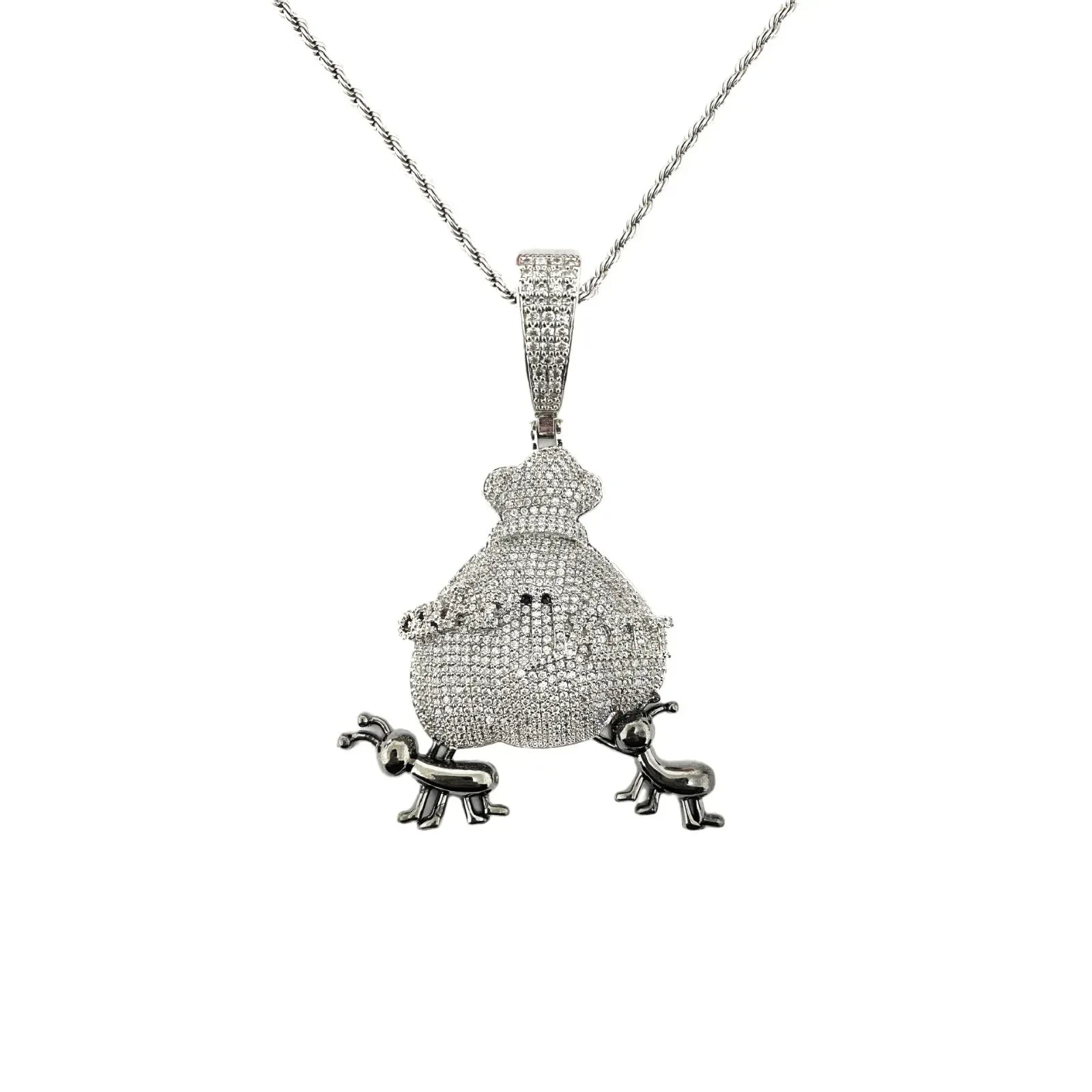 Iced Out Ant Carrying Money Bag Pendant | Men's & Women's "Secure The Bag" Necklace | Premium Copper CZ Hustle Jewelry | Motivational Bling | Caratix - CaratixJewelry