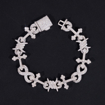 12mm Moissanite Cross Cuban Link Bracelet – S925 Sterling Silver Iced-Out Hip Hop Jewelry with Figure-8 Clasp - CaratixJewelry